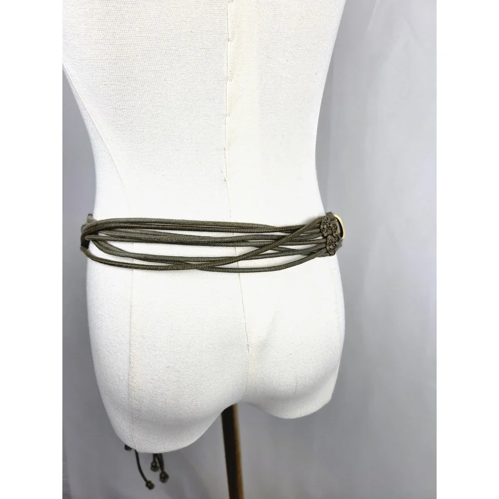 Unbranded Rope Cord Belt OS Olive Green Brass Boho Tribal Multi Strand Tie Wrap